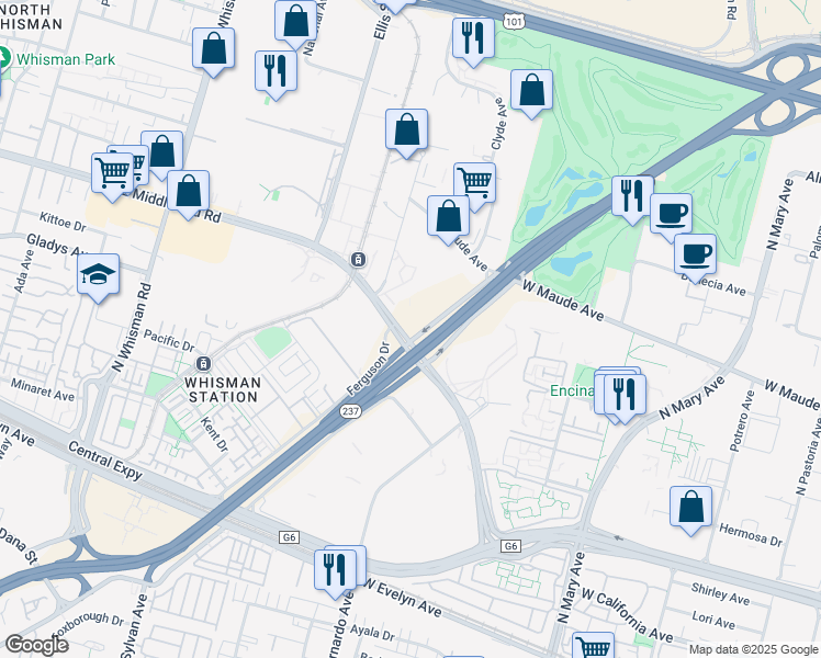 map of restaurants, bars, coffee shops, grocery stores, and more near 726 East Middlefield Road in Mountain View