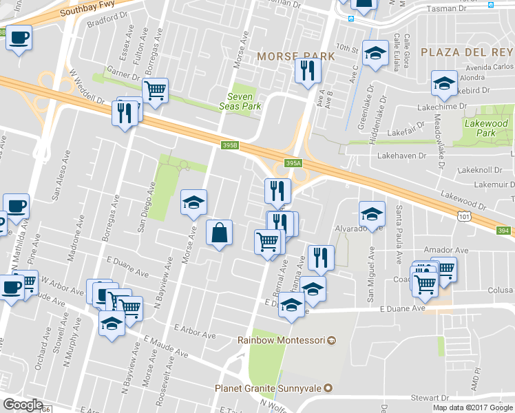 map of restaurants, bars, coffee shops, grocery stores, and more near 787 North Fair Oaks Avenue in Sunnyvale
