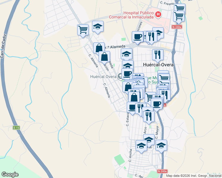 map of restaurants, bars, coffee shops, grocery stores, and more near 24 Calle Córdoba in Huércal-Overa