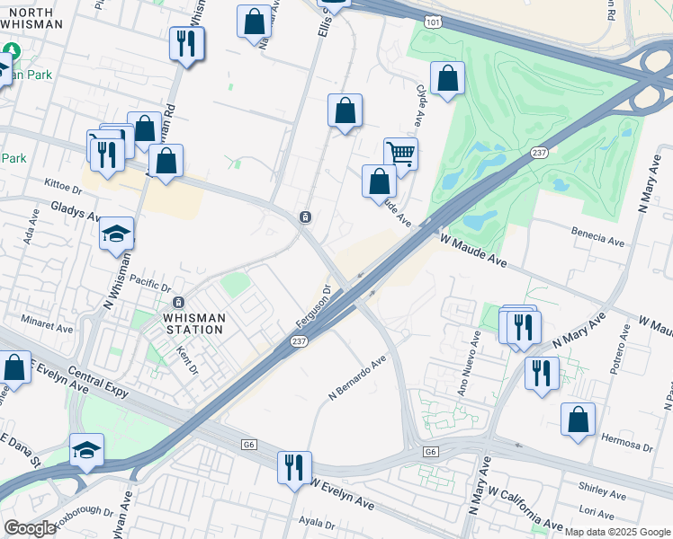 map of restaurants, bars, coffee shops, grocery stores, and more near 648 East Middlefield Road in Mountain View