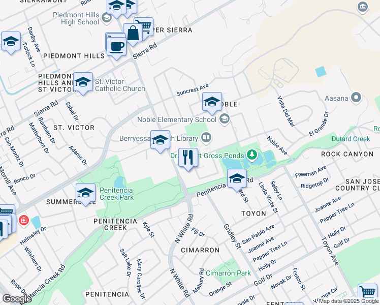 map of restaurants, bars, coffee shops, grocery stores, and more near 1055 Colette Drive in San Jose