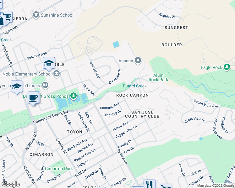 map of restaurants, bars, coffee shops, grocery stores, and more near 15040 Penitencia Creek Road in San Jose