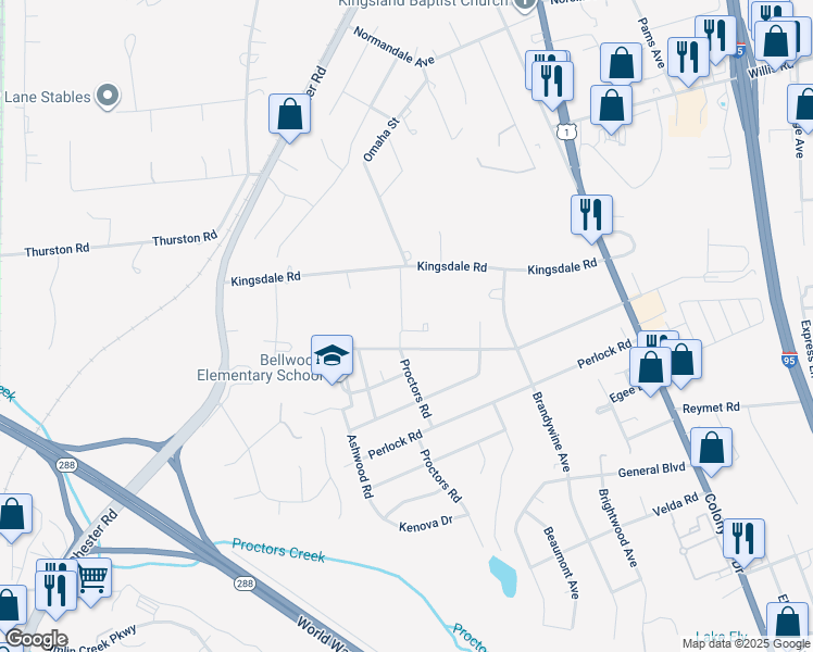 map of restaurants, bars, coffee shops, grocery stores, and more near 9441 Proctors Road in Richmond