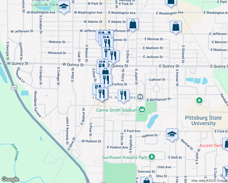 map of restaurants, bars, coffee shops, grocery stores, and more near 109 East Williams in Pittsburg