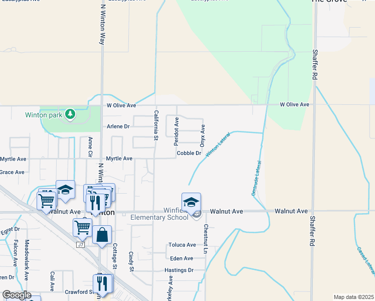 map of restaurants, bars, coffee shops, grocery stores, and more near 6582 Cobble Drive in Winton