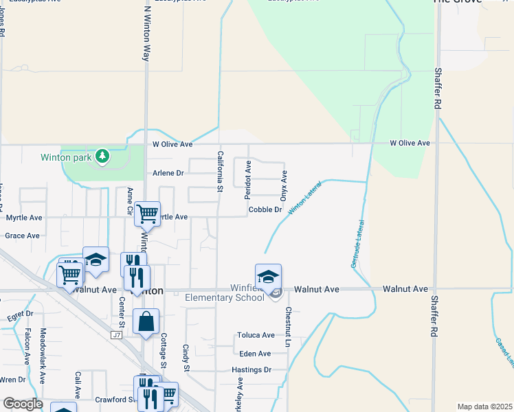 map of restaurants, bars, coffee shops, grocery stores, and more near 6582 Cobble Drive in Winton