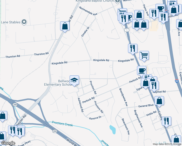 map of restaurants, bars, coffee shops, grocery stores, and more near 9441 Proctors Road in Richmond