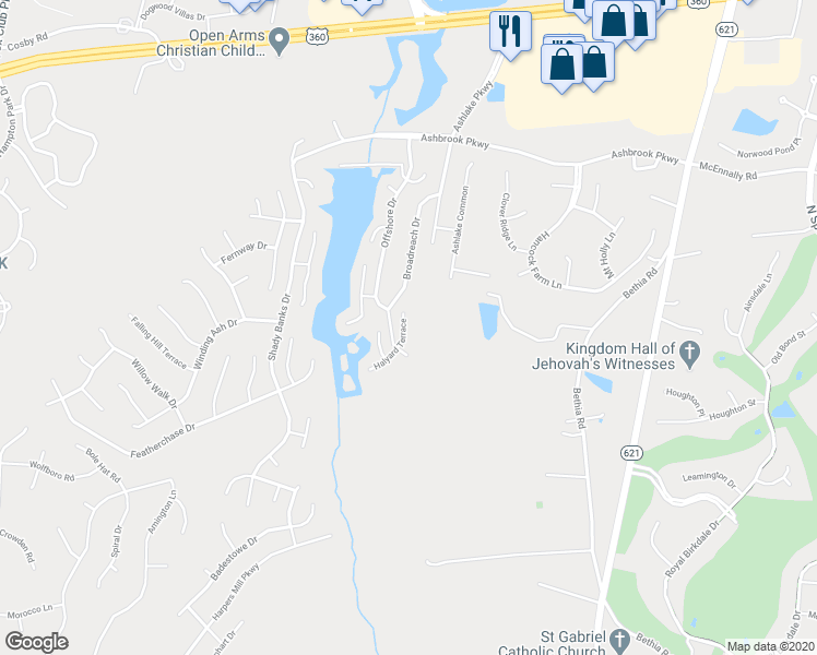 map of restaurants, bars, coffee shops, grocery stores, and more near 7825 Halyard Terrace in Chesterfield