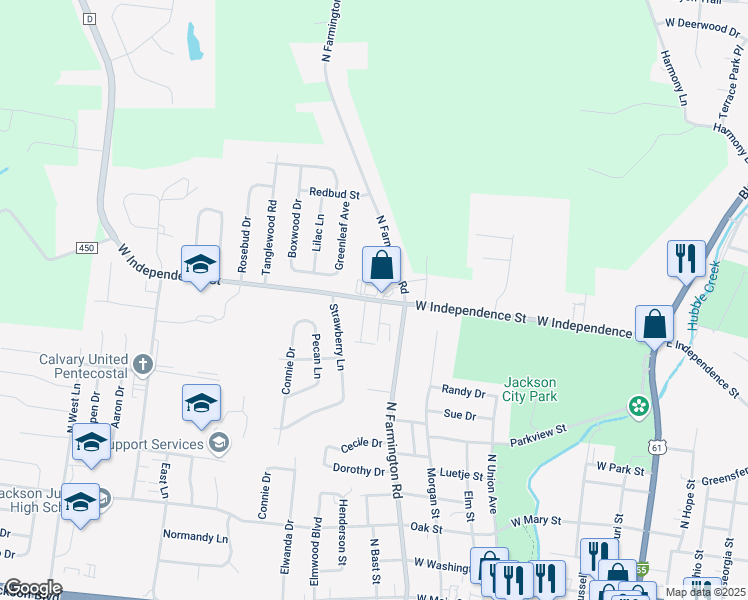 map of restaurants, bars, coffee shops, grocery stores, and more near 50 Barks Street in Jackson