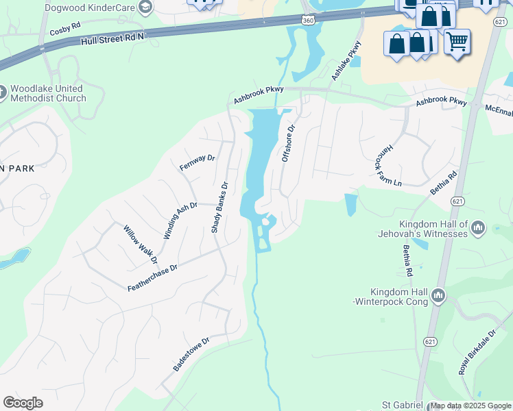 map of restaurants, bars, coffee shops, grocery stores, and more near 7822 Breaker Point Court in Chesterfield