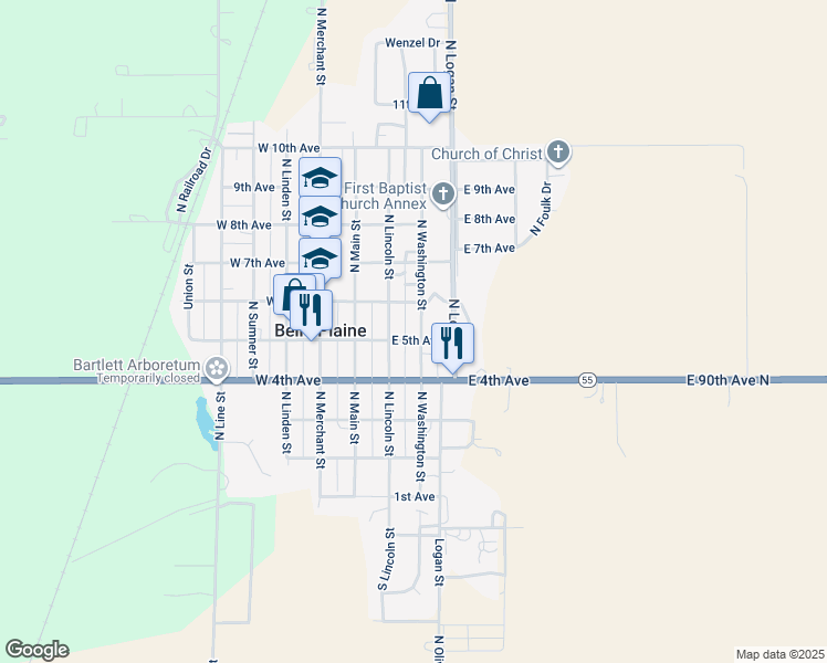 map of restaurants, bars, coffee shops, grocery stores, and more near 201-249 E 5th Ave in Belle Plaine