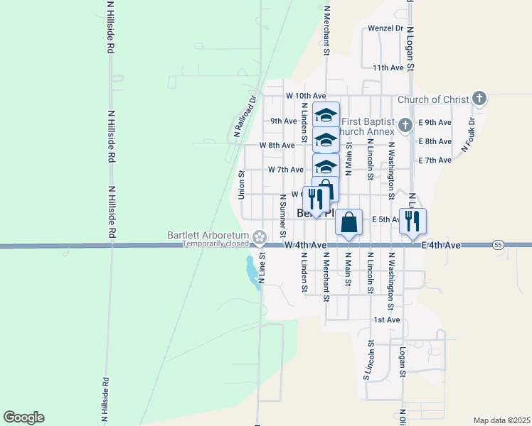 map of restaurants, bars, coffee shops, grocery stores, and more near 501-599 W 5th Ave in Belle Plaine