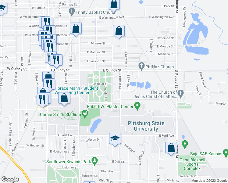 map of restaurants, bars, coffee shops, grocery stores, and more near 5 Homer Court in Pittsburg