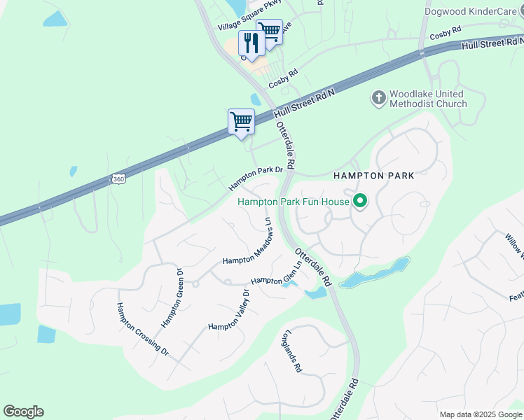 map of restaurants, bars, coffee shops, grocery stores, and more near 7830 Hampton Meadows Lane in Chesterfield
