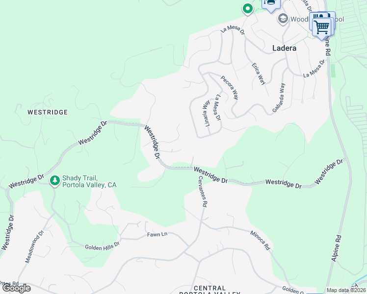 map of restaurants, bars, coffee shops, grocery stores, and more near 600 Westridge Drive in Portola Valley