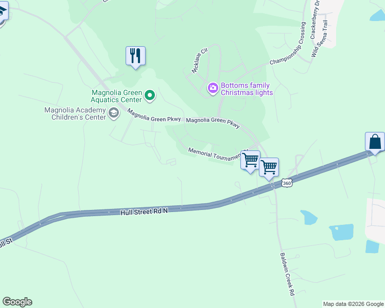 map of restaurants, bars, coffee shops, grocery stores, and more near 17549 Memorial Tournament Drive in Moseley