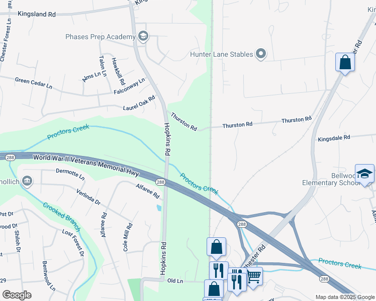 map of restaurants, bars, coffee shops, grocery stores, and more near 9101 Hopkins Road in Richmond
