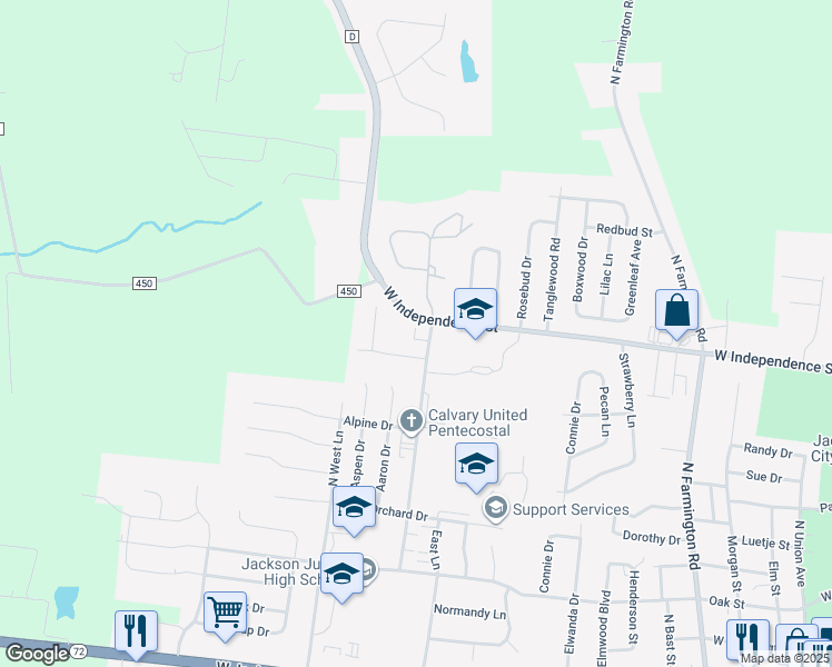 map of restaurants, bars, coffee shops, grocery stores, and more near 1826 Lewis Drive in Jackson