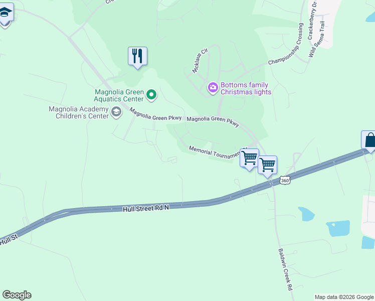 map of restaurants, bars, coffee shops, grocery stores, and more near 17549 Memorial Tournament Drive in Moseley