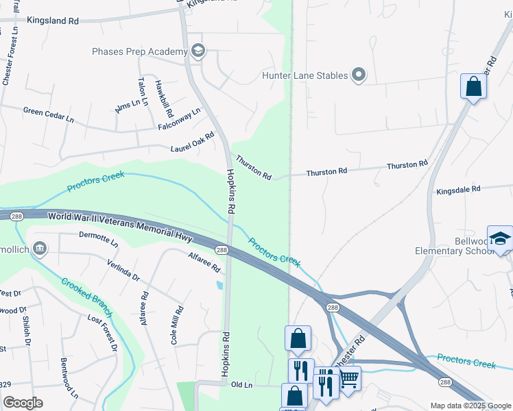 map of restaurants, bars, coffee shops, grocery stores, and more near 9101 Hopkins Road in Richmond