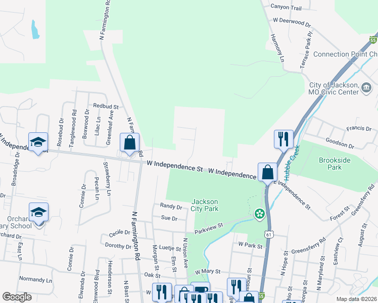 map of restaurants, bars, coffee shops, grocery stores, and more near 815 Crowne Pointe Circle in Jackson