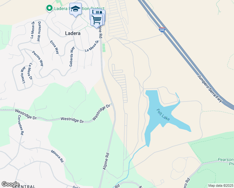 map of restaurants, bars, coffee shops, grocery stores, and more near 3343 Alpine Road in Portola Valley