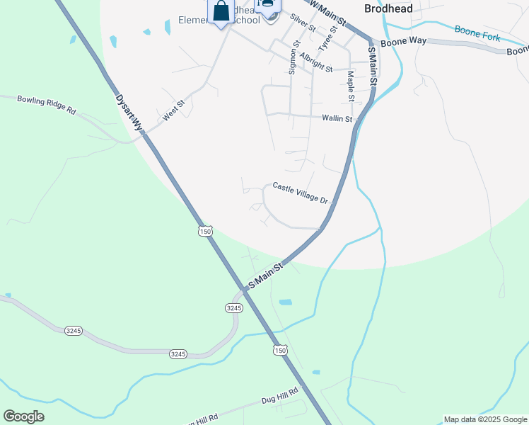 map of restaurants, bars, coffee shops, grocery stores, and more near 82 Castle Village Drive in Brodhead