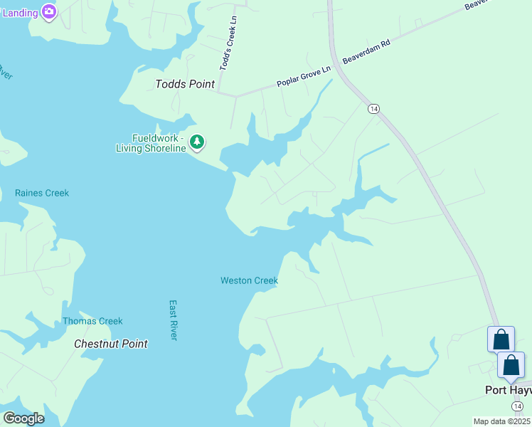 map of restaurants, bars, coffee shops, grocery stores, and more near 461 Weston Hall Road in Port Haywood