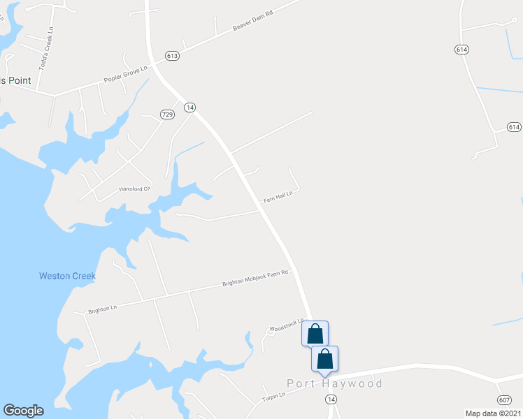 map of restaurants, bars, coffee shops, grocery stores, and more near New Point Comfort Hwy in Mathews