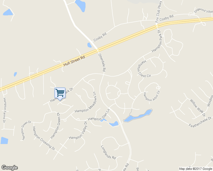 map of restaurants, bars, coffee shops, grocery stores, and more near 16100 Hampton Summit Drive in Chesterfield