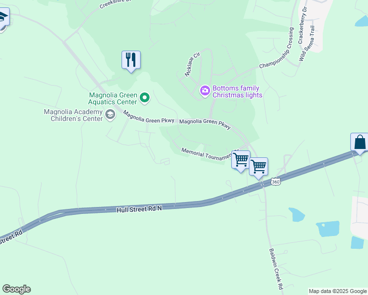 map of restaurants, bars, coffee shops, grocery stores, and more near 17560 Memorial Tournament Drive in Moseley