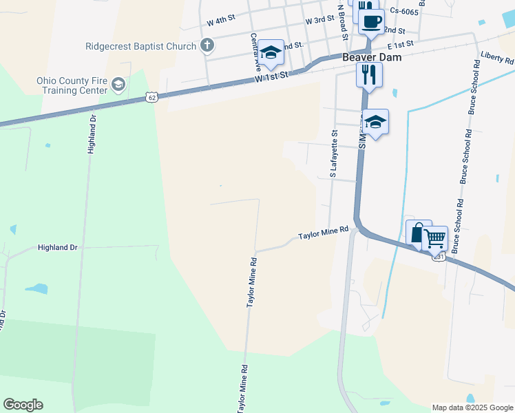 map of restaurants, bars, coffee shops, grocery stores, and more near 1398 Jesse Small Lane in Beaver Dam