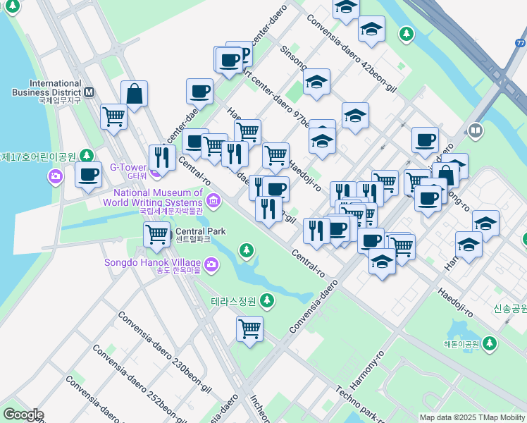 map of restaurants, bars, coffee shops, grocery stores, and more near in Incheon