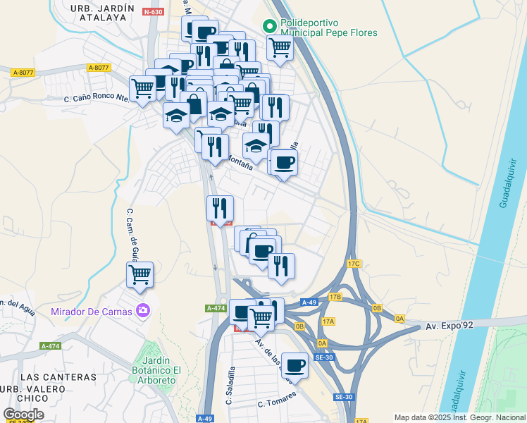 map of restaurants, bars, coffee shops, grocery stores, and more near 35 Calle la Montaña in Camas