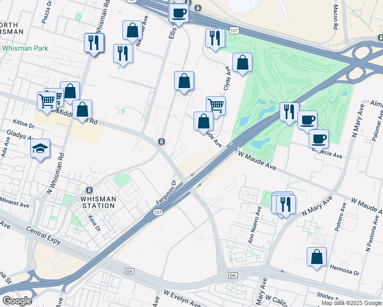 map of restaurants, bars, coffee shops, grocery stores, and more near 690 East Middlefield Road in Mountain View