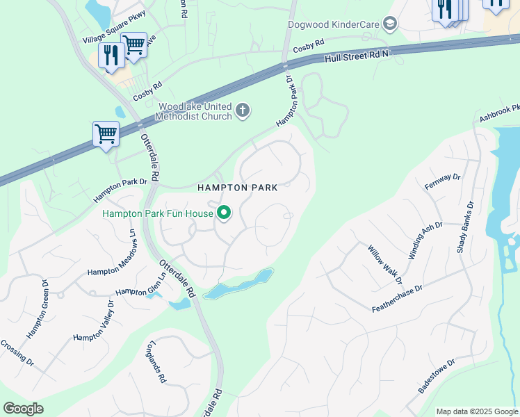 map of restaurants, bars, coffee shops, grocery stores, and more near 8242 Hampton Arbor Circle in Chesterfield
