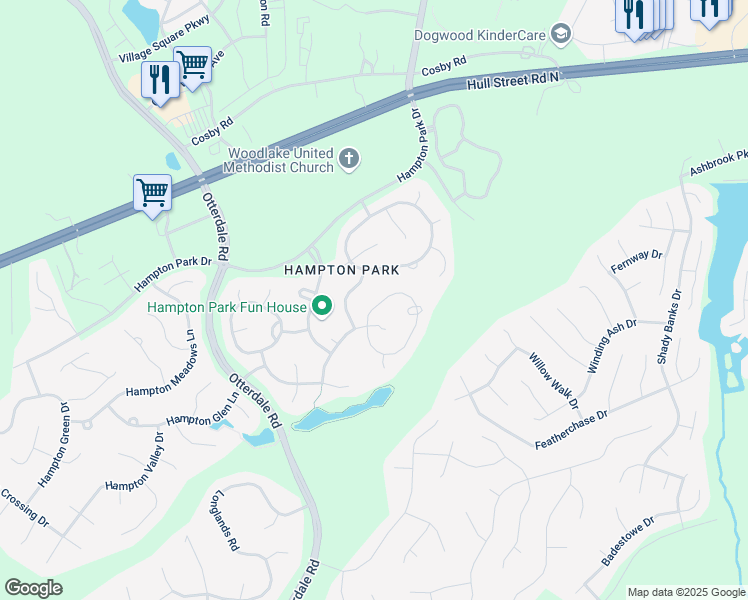 map of restaurants, bars, coffee shops, grocery stores, and more near 8242 Hampton Arbor Circle in Chesterfield