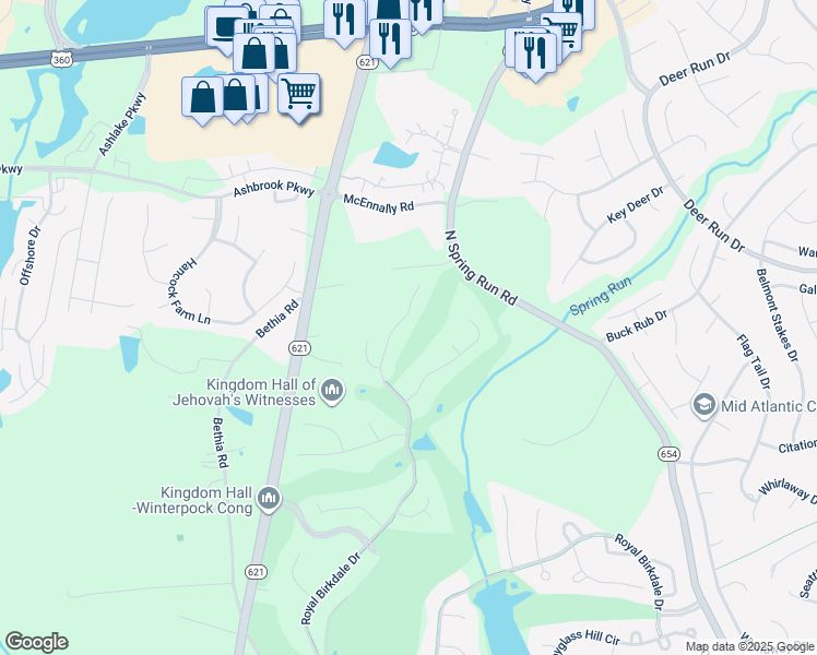 map of restaurants, bars, coffee shops, grocery stores, and more near 8101 Ainsdale Lane in Chesterfield