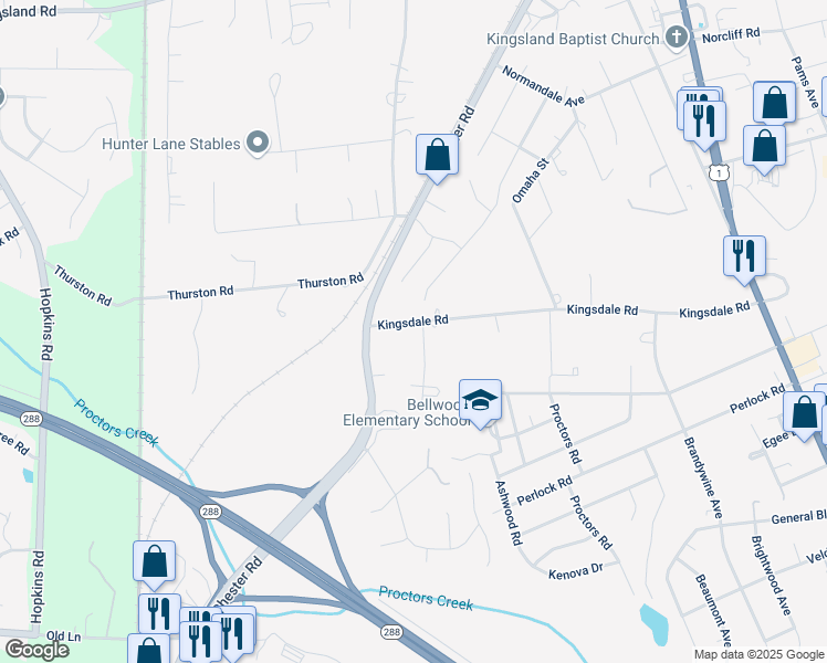 map of restaurants, bars, coffee shops, grocery stores, and more near 3301 Kingsdale Road in Richmond