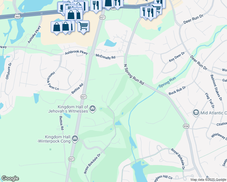 map of restaurants, bars, coffee shops, grocery stores, and more near 8101 Ainsdale Lane in Chesterfield