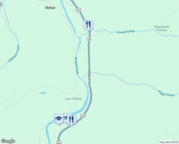 map of restaurants, bars, coffee shops, grocery stores, and more near 7318 Millard Hwy in Pikeville