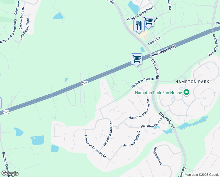map of restaurants, bars, coffee shops, grocery stores, and more near 7737 Hampton Manor Court in Chesterfield