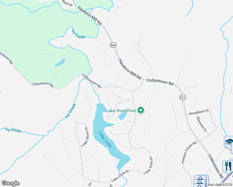 map of restaurants, bars, coffee shops, grocery stores, and more near 231 Walnut Ridge Drive in Forest