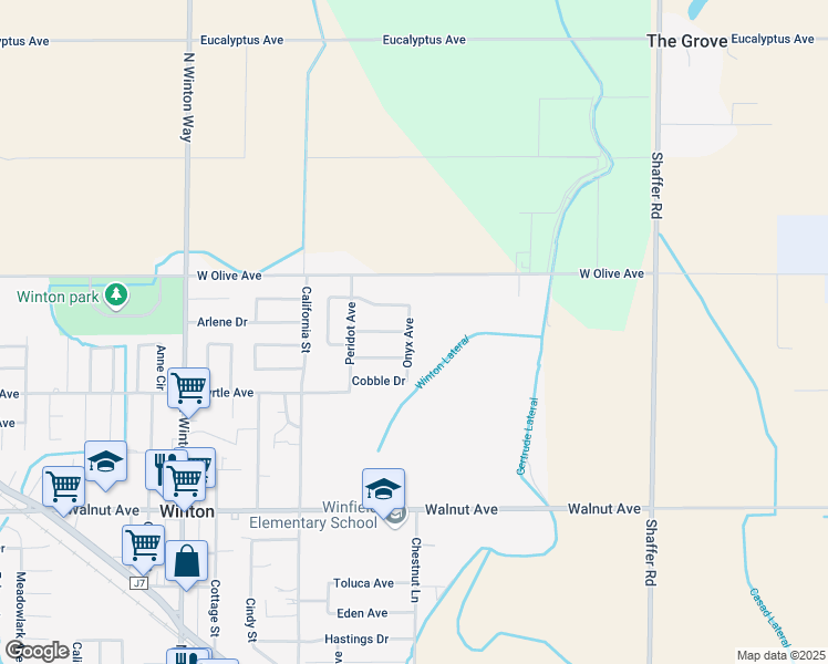 map of restaurants, bars, coffee shops, grocery stores, and more near 7384 Onyx Avenue in Winton