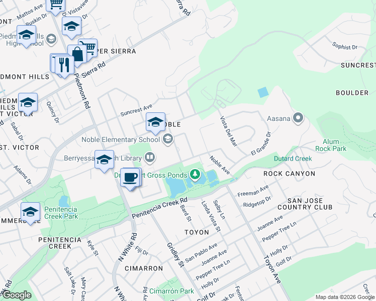 map of restaurants, bars, coffee shops, grocery stores, and more near 1061 Terra Noble Way in San Jose