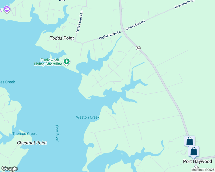 map of restaurants, bars, coffee shops, grocery stores, and more near 261 Hansford Circle in Port Haywood