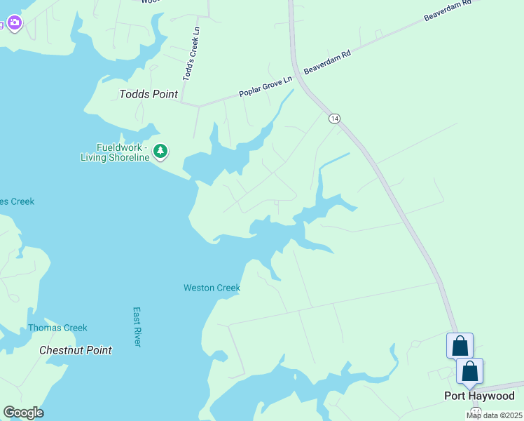 map of restaurants, bars, coffee shops, grocery stores, and more near 261 Hansford Circle in Port Haywood