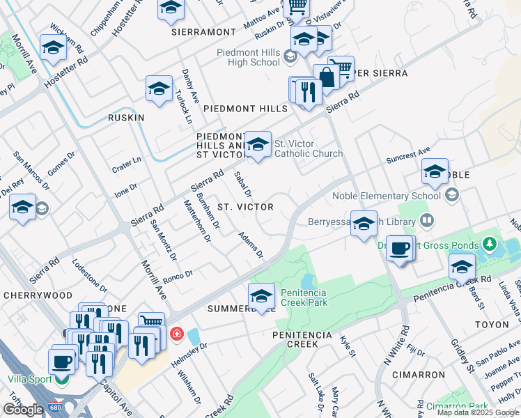 map of restaurants, bars, coffee shops, grocery stores, and more near 1226 Sabal Drive in San Jose