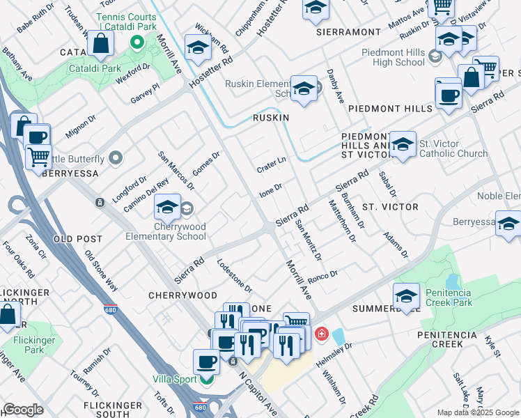map of restaurants, bars, coffee shops, grocery stores, and more near 1336 Morrill Avenue in San Jose