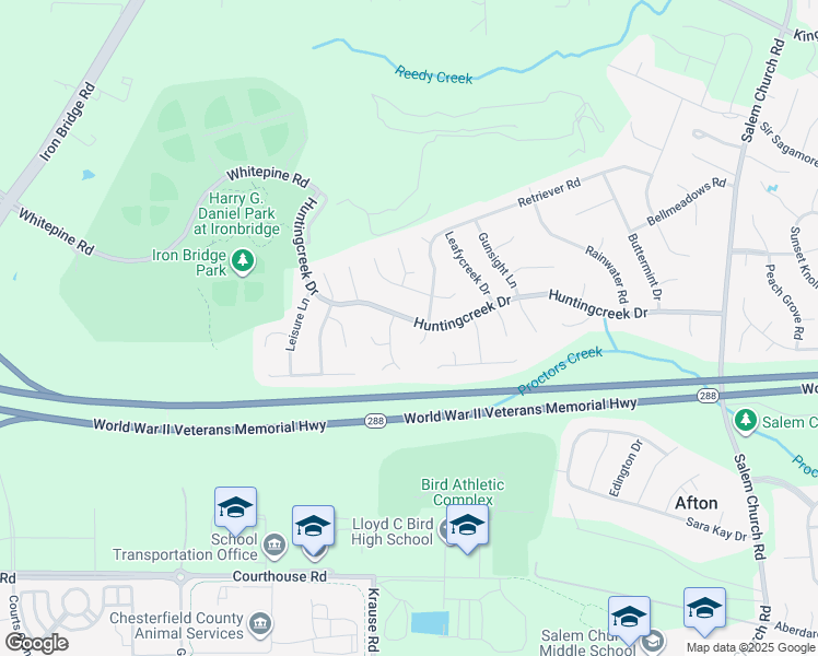 map of restaurants, bars, coffee shops, grocery stores, and more near 6107 Huntingcreek Drive in Richmond